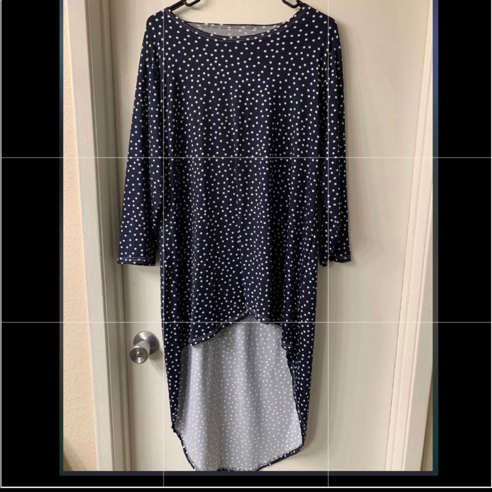 •SOLD•Navy Blue and white Polkadot High Low• - Picture 1 of 1